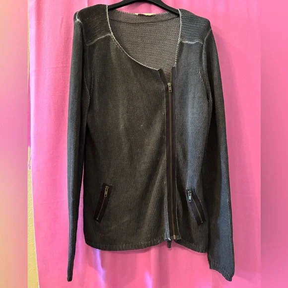 Soft Surroundings Sion Moto Sweater Gray Distressed Size Large Long Sleeve - Picture 1 of 5